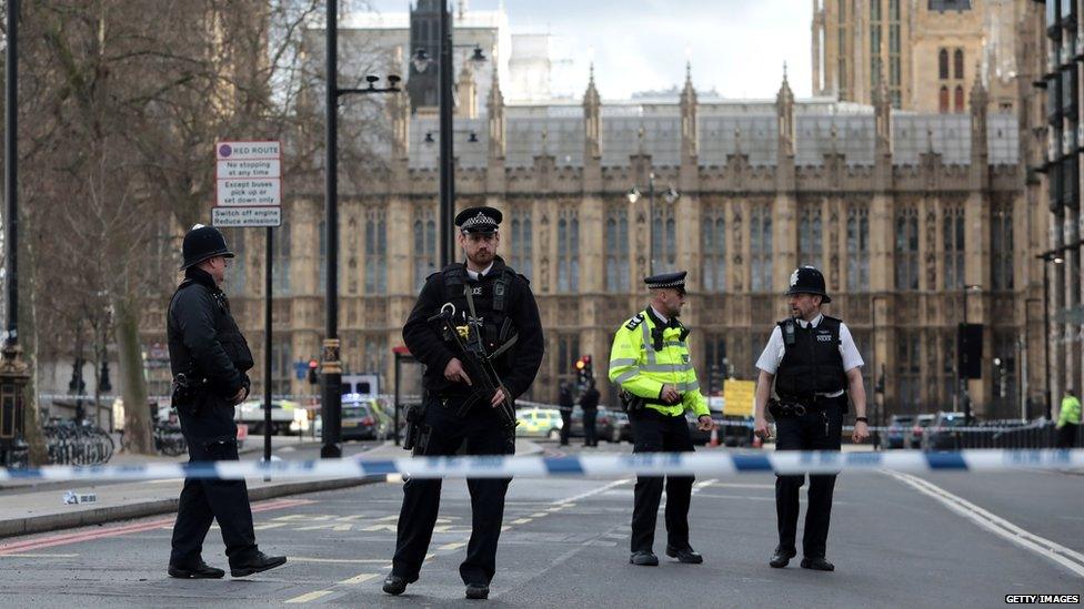 Policemen outside Westminster