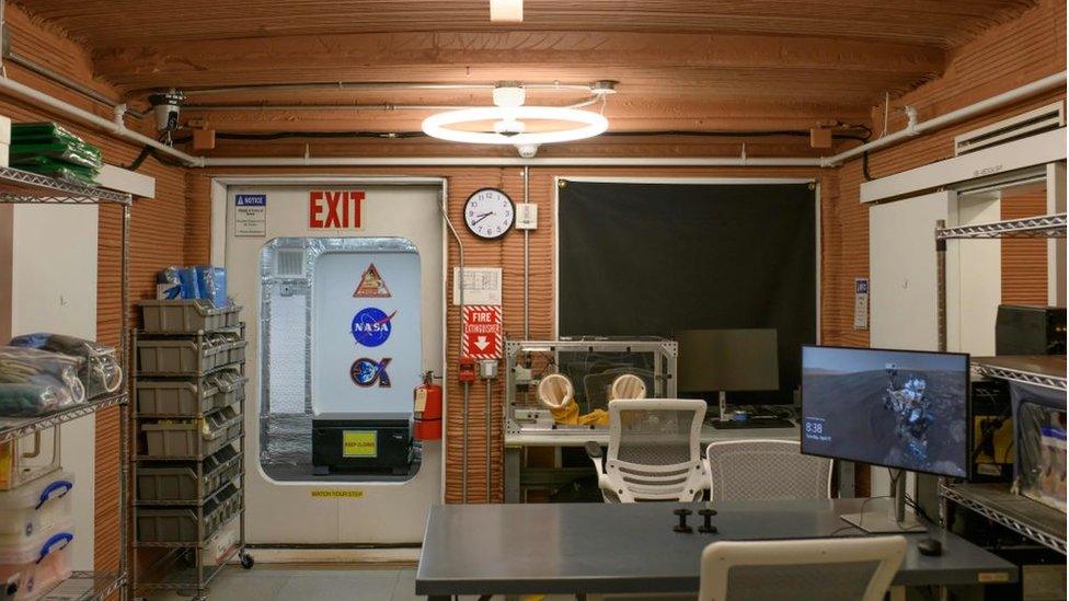 A workroom inside the 3-D house