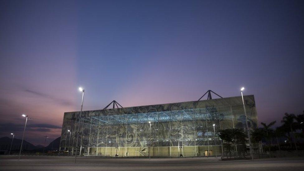 The Olympic Aquatics Stadium inside Rio 2016 Olympic Park in Rio de Janeiro (11 April 2016)