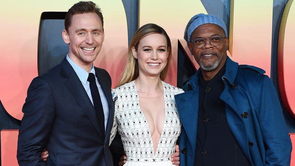 Tom Hiddleston, Brie Larson and Samuel L Jackson