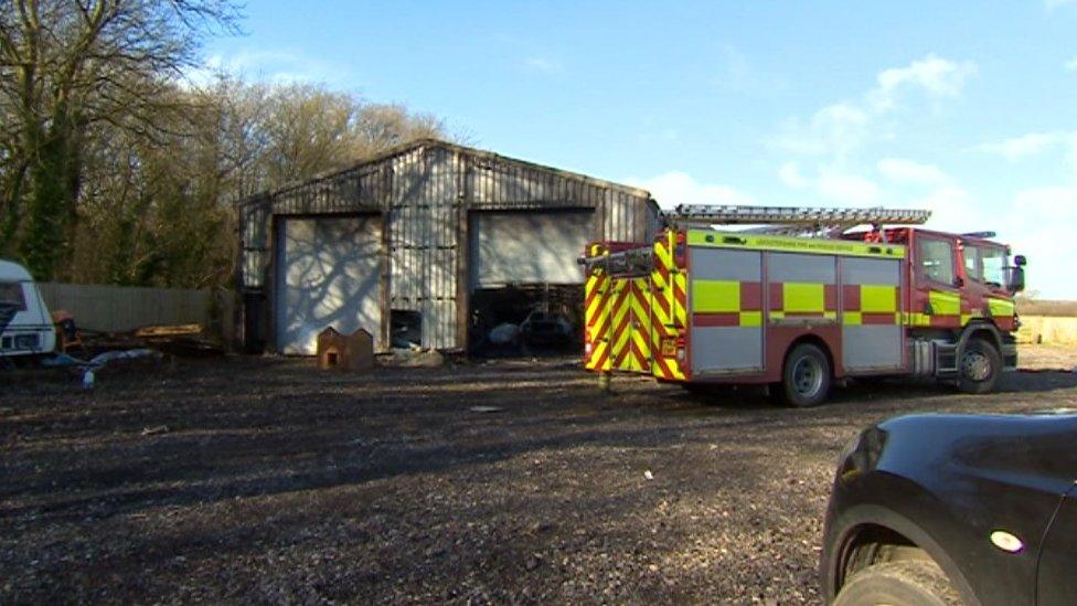 The barn with a fire engine