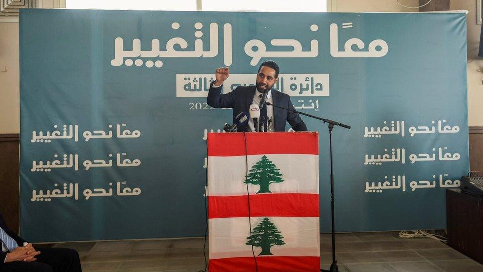 Independent candidate Firas Hamdan campaigns in Marjayoun, southern Lebanon (30 April 2022)