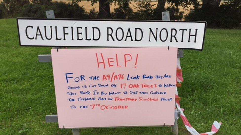 Sign on Caulfield Road North calling for support for the protection of 17 oak trees