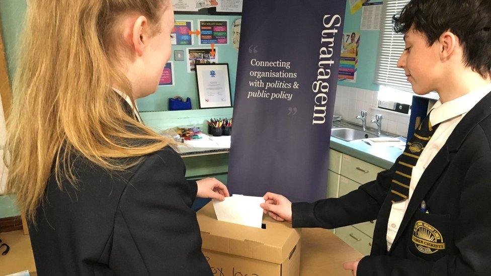 School pupils at Lumen Christi College vote in a school election