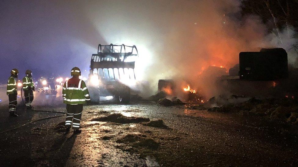 Hay lorry fire on M4 in Wiltshire