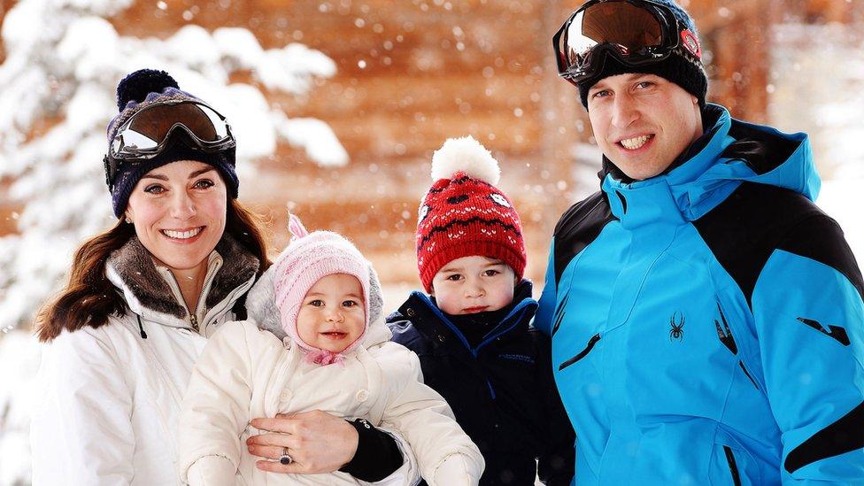 George on a skiing trip with his parents and sister in the French Alps.