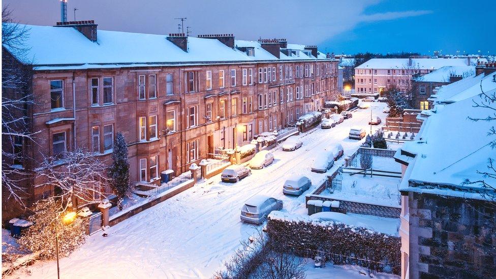 Glasgow tenements in the snow