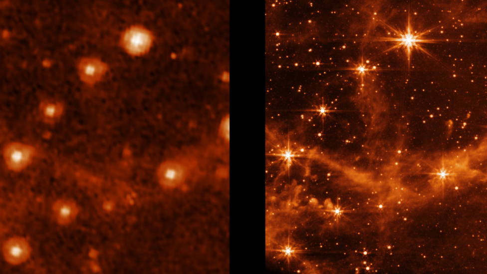 Two pictures of the same galaxy taken by different telescopes