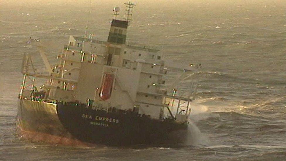 Sea Empress run aground off Pembrokeshire in 1996