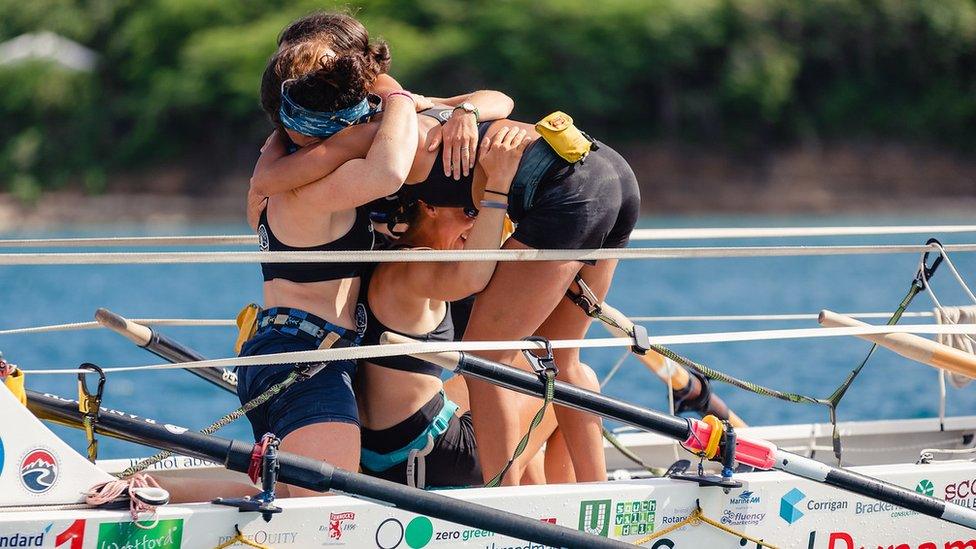 The Bristol Gulls at the finish line in Antigua