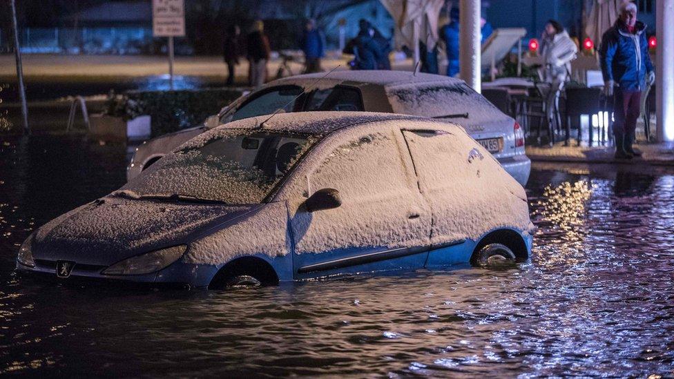 Car submerged in Wismar on the Baltic coast