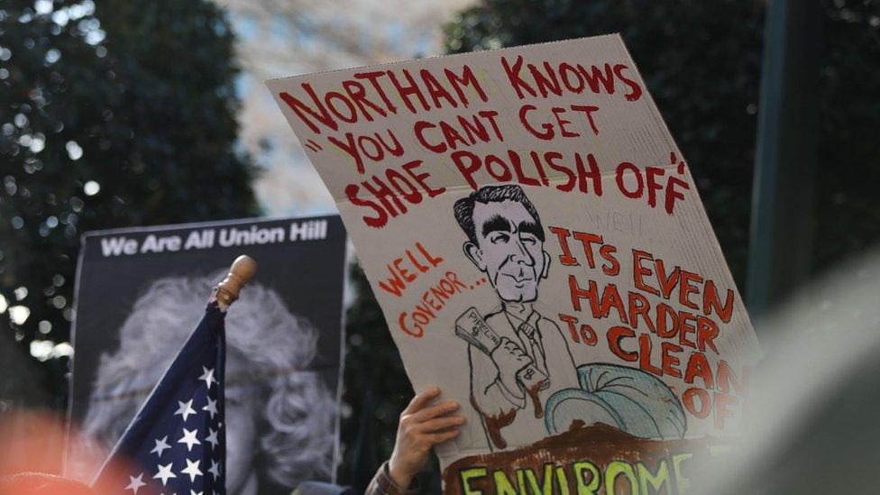 Protestors rally against Virginia Governor Ralph Northam outside of the governors mansion in downtown Richmond, Virginia on February 4, 2019.