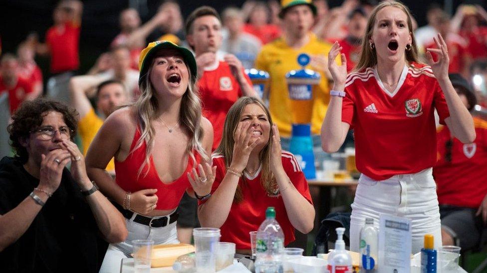 Wales supporters at a Penarth fanzone