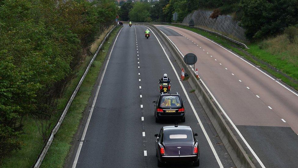 The Princess Royal's car following the hearse in Scotland