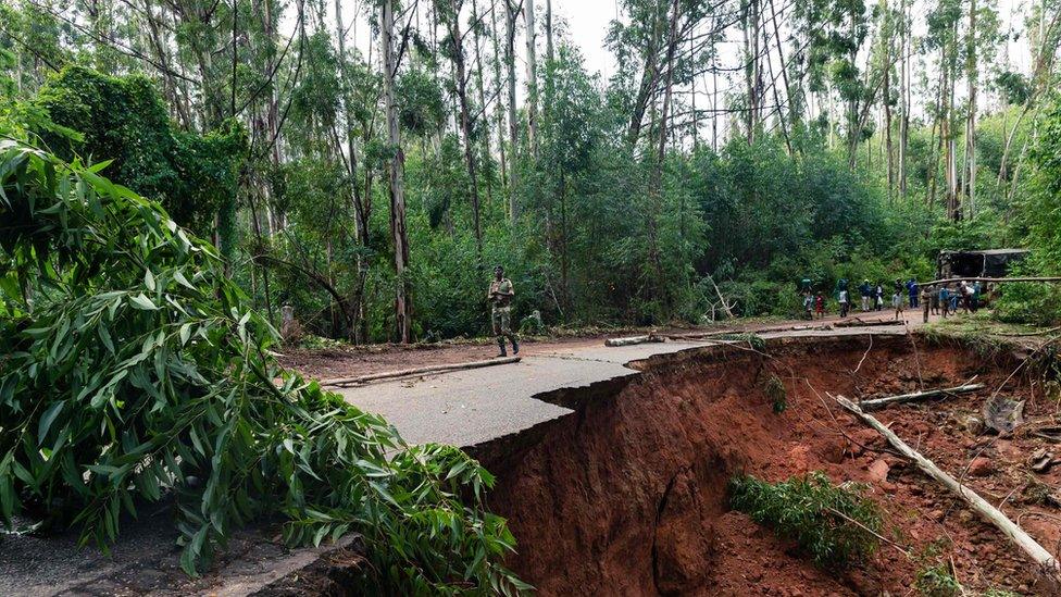 A road destroyed by Cyclone Idai in Chimanimani, Zimbabwe