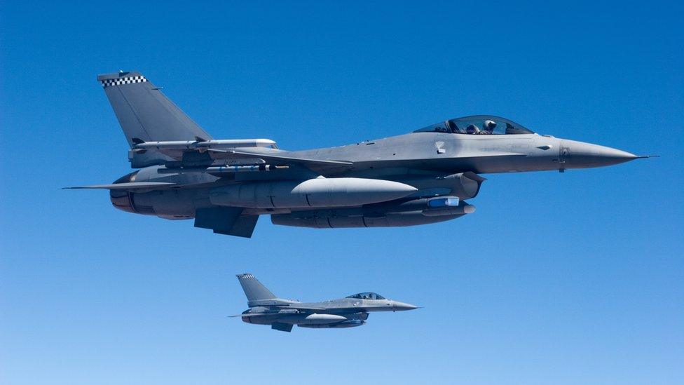 Two F-16 fighter jets