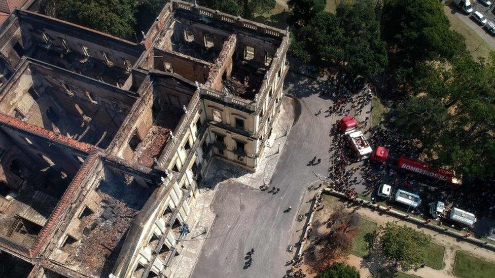 An aerial photo of the gutted museum