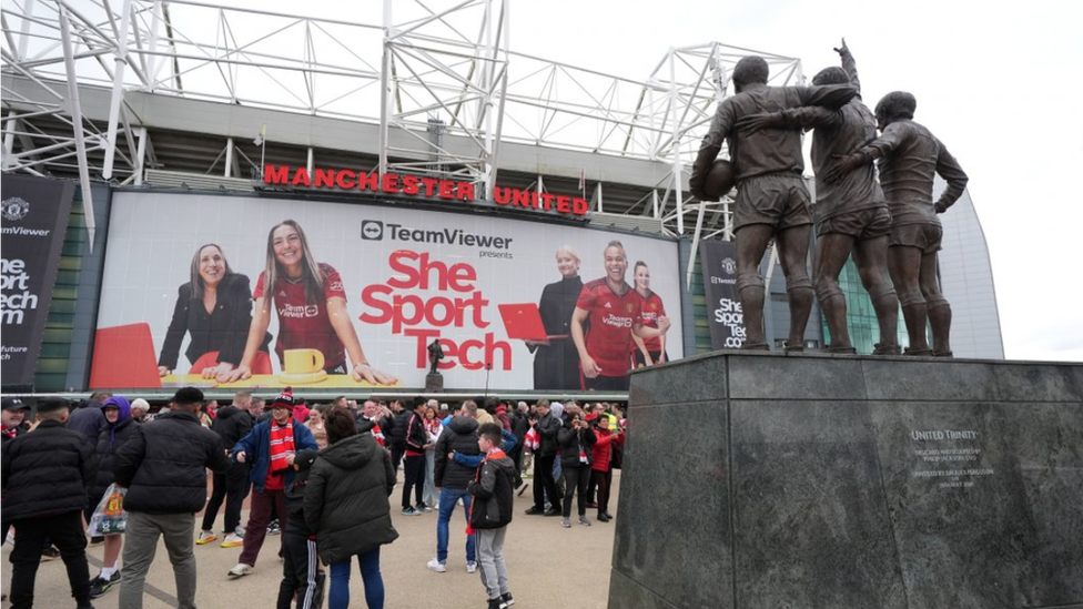 Fans outside Old Trafford before the Premier League game against Liverpool which finished 2-2