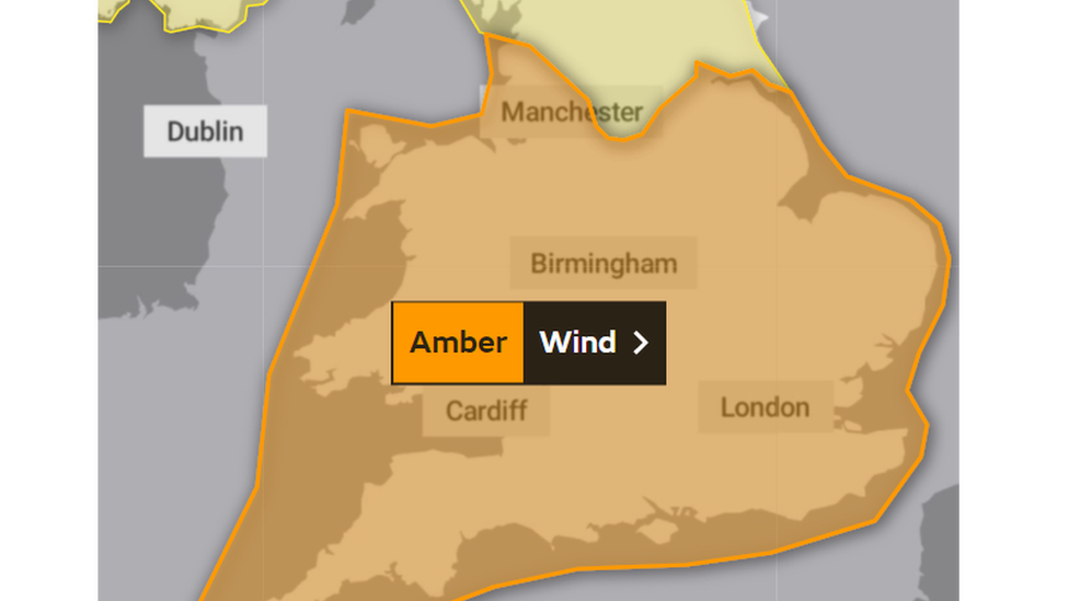 map showing amber warning