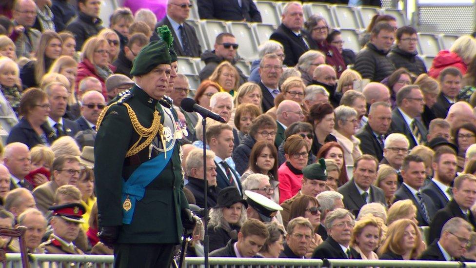 tHE DUKE OF YORK MAKES A SPEECH AT THE TITANIC SLIPWAYS