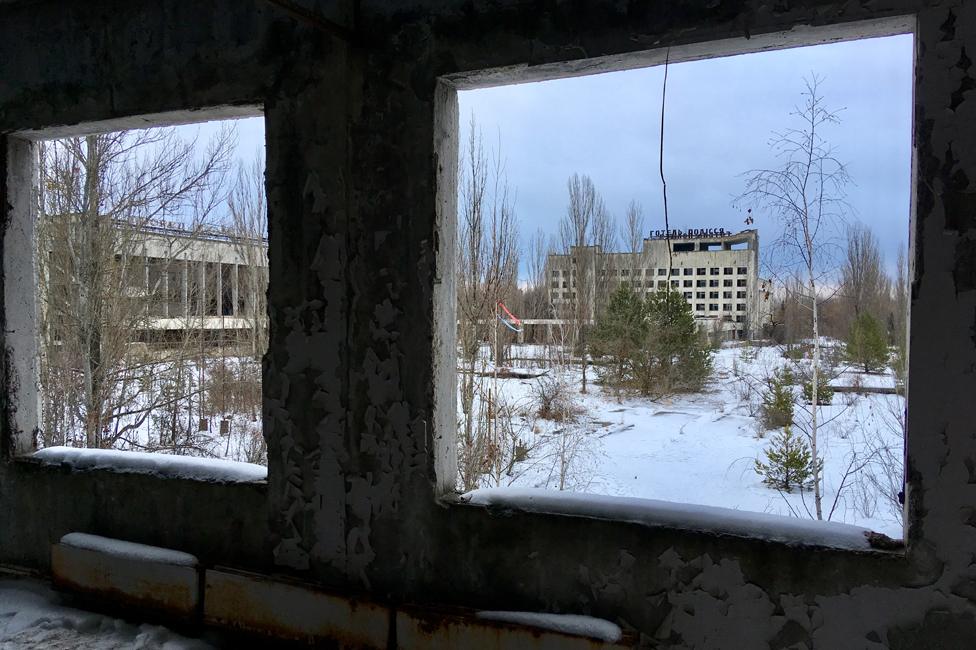 Windows in a ruined building