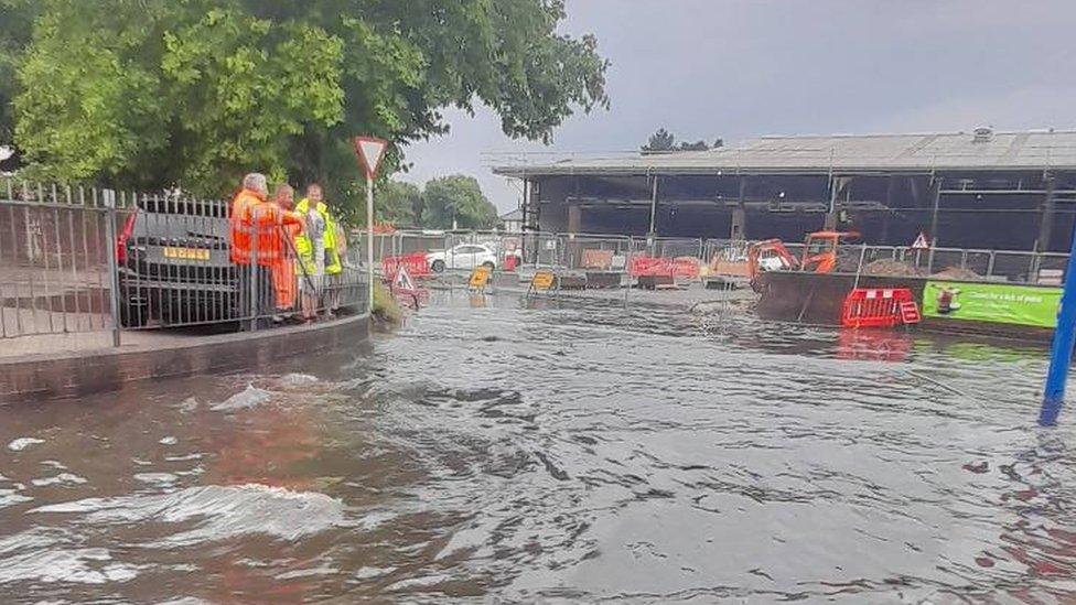 Flooding in town centre in Totton