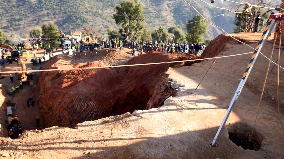 The site where rescuers worked to reach a five-year-old boy trapped in a well in the northern hill town of Chefchaouen