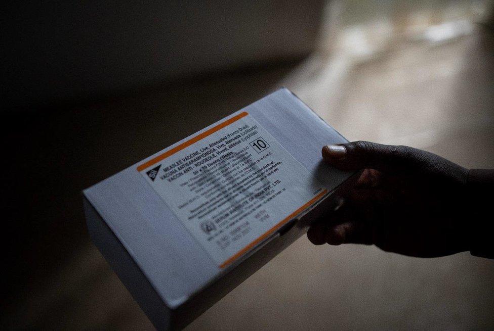 A carton containing a measles vaccine imported from India