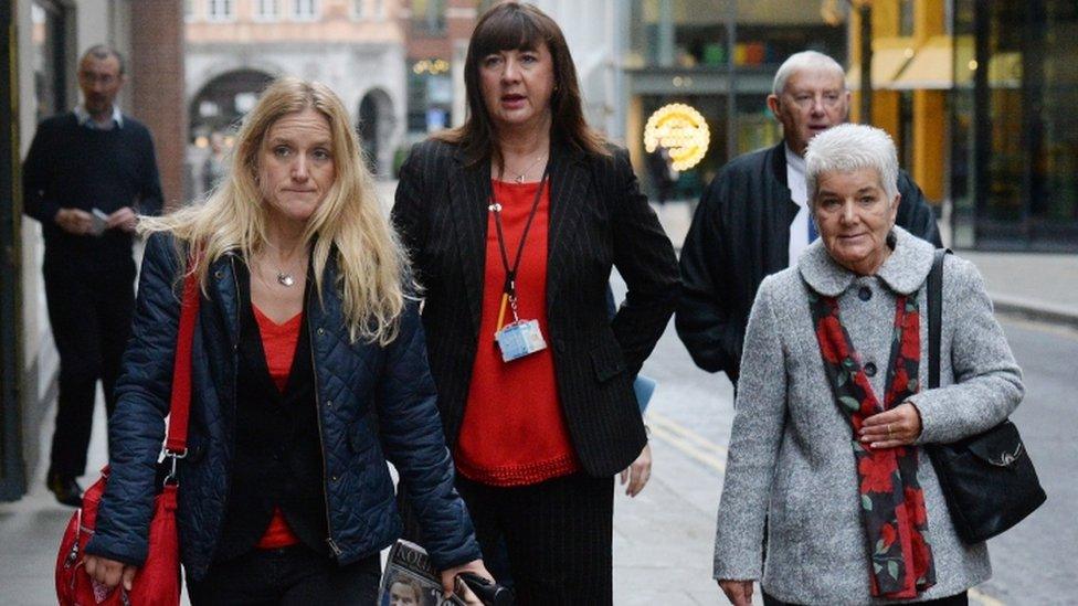 Jo Cox's sister Kim Leadbeater (left) and mother Jean Leadbeater (right) arrive at the Old Bailey