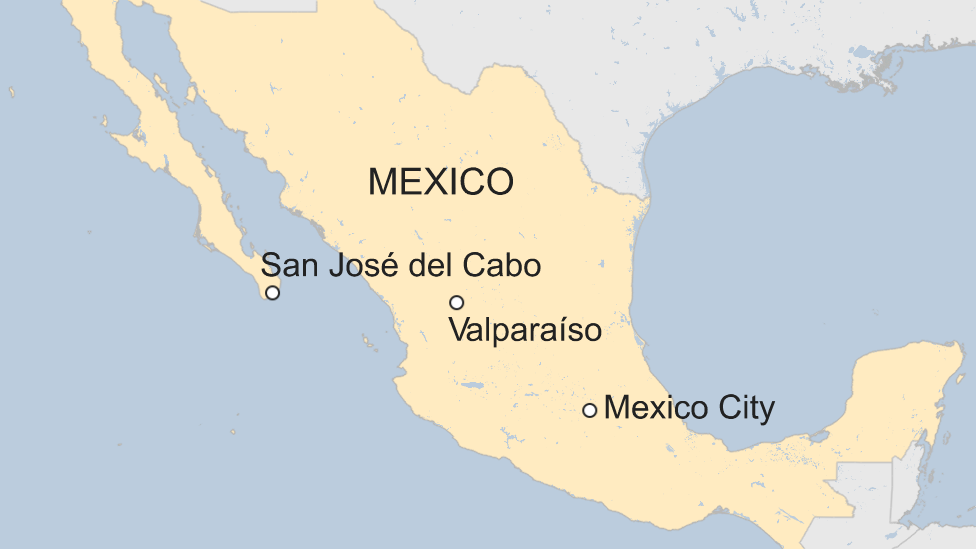 Map highlighting Mexico City, Valparaíso and San José del Cabo in Mexico