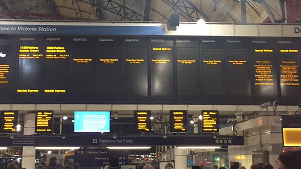 Empty departure boards at London Victoria station