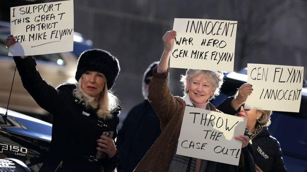 Supporters of Flynn chanted outside the court as he arrived