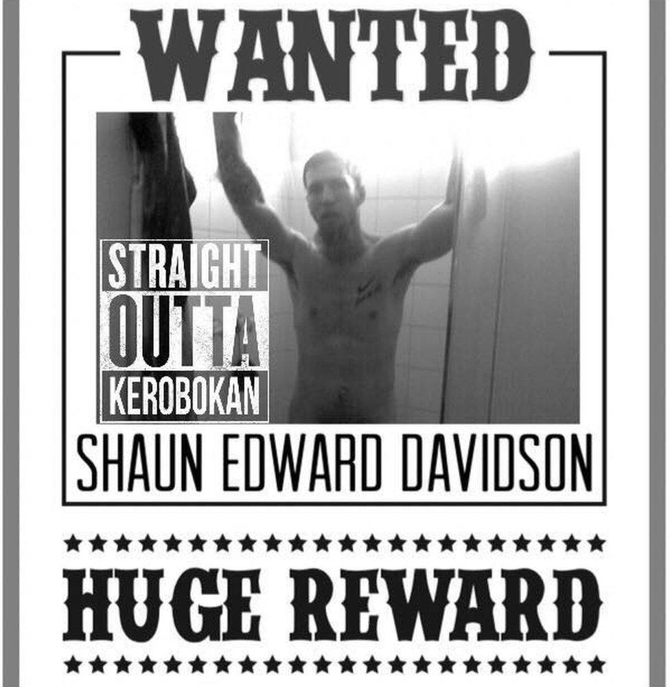 A mocked-up 'Wanted' poster on Shaun Davidson's Facebook account