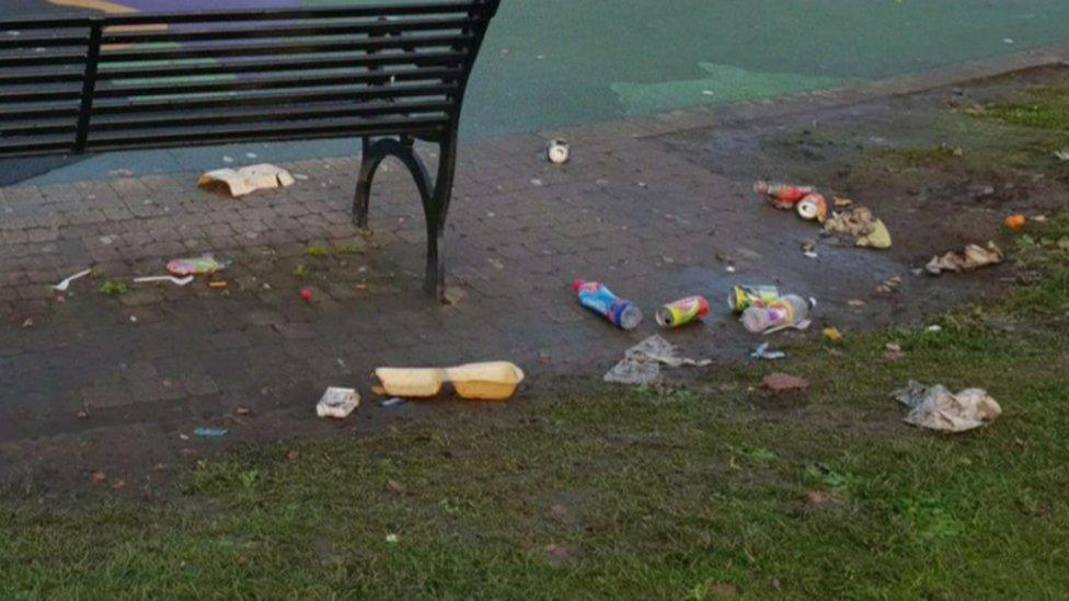 rubbish thrown in playground at public park in west Belfast