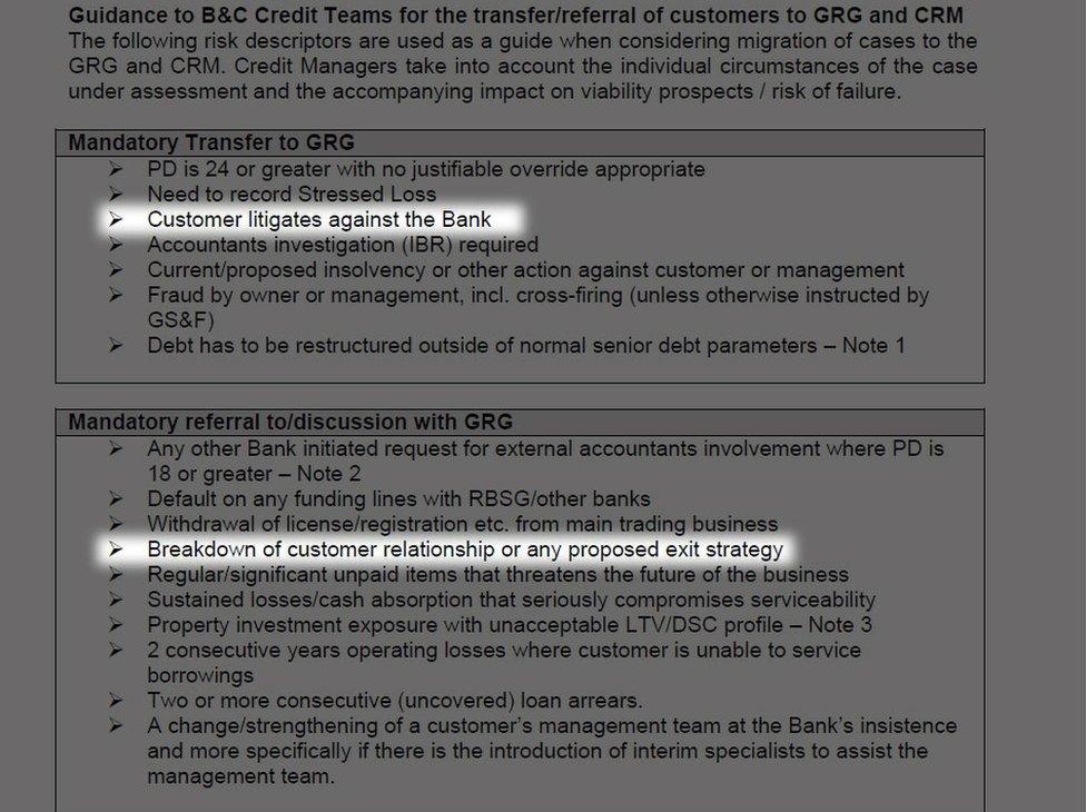 A document obtained by BBC Newsnight relating to RBS