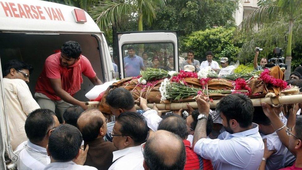 The body of 19-year-old Indian Tarishi Jain is taken for cremation