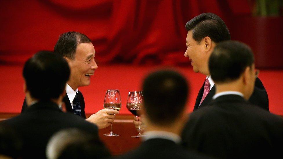 Wang Qishan and Xi Jinping drink together