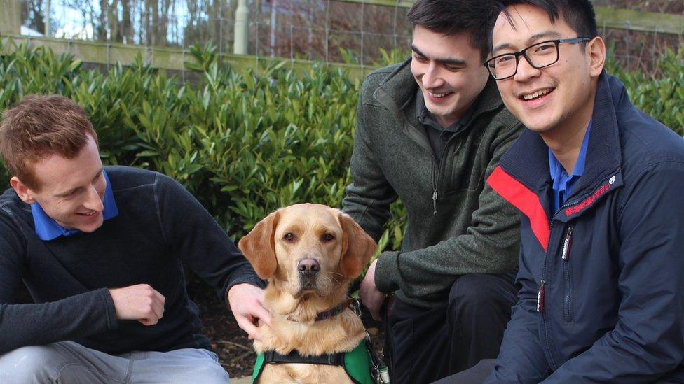 From left: Richard Dix, their dog Urwin, Darcy O'Gara and Steven Luong