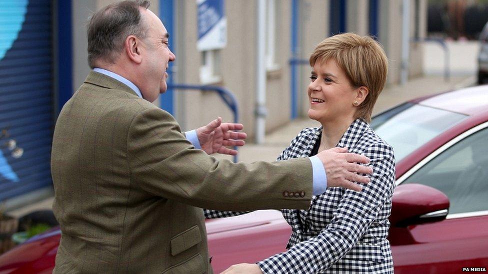 Alex Salmond greets Nicola Sturgeon