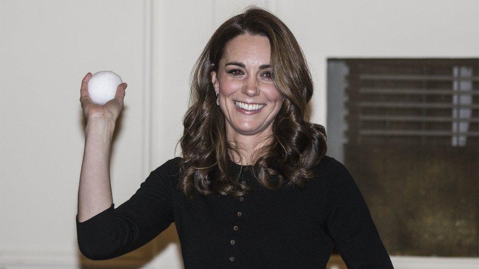 The Duchess of Cambridge throws a mock snowball