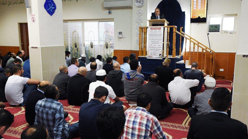 Worshippers at the Parramatta mosque