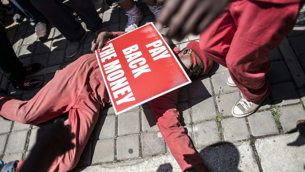 Thousands of South African opposition Economic Freedom Fighter (EFF) supporters, march towards the constitutional court where judges heard a case over public money spent on President Jacob Zuma's private house on February 9, 2016