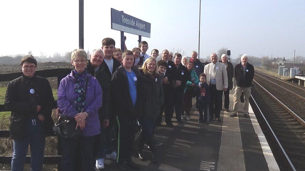 Passengers tongue-in-cheek 'protest' at Teesside Airport station