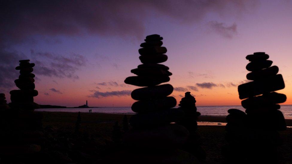 Pebble towers at sunrise