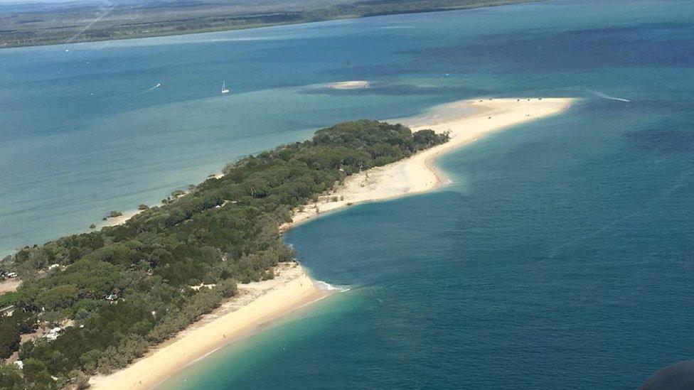 Aerial shot of Inskip Point with the missing beach section