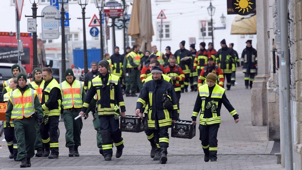 Police and paramedics on the empty streets of Augsburg