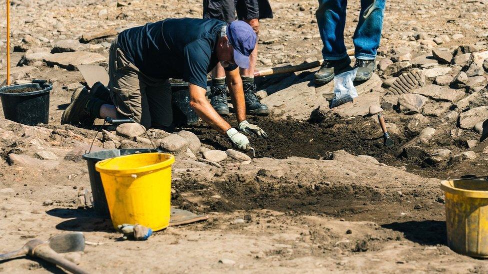 Volunteers working at the excavation site at Binchester Roman Fort