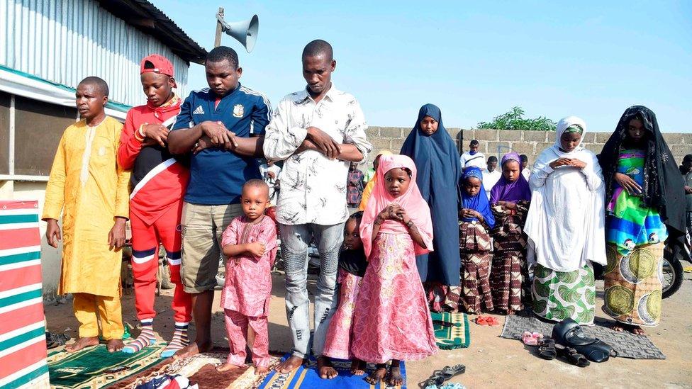 Worshippers gather to perform a prayer to celebrate Eid al-Fitr in Kara Ibafo in Ogun State, on May 24, 2020.