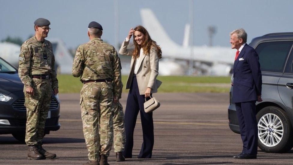 The Duchess of Cambridge arrives for a visit to RAF Brize Norton