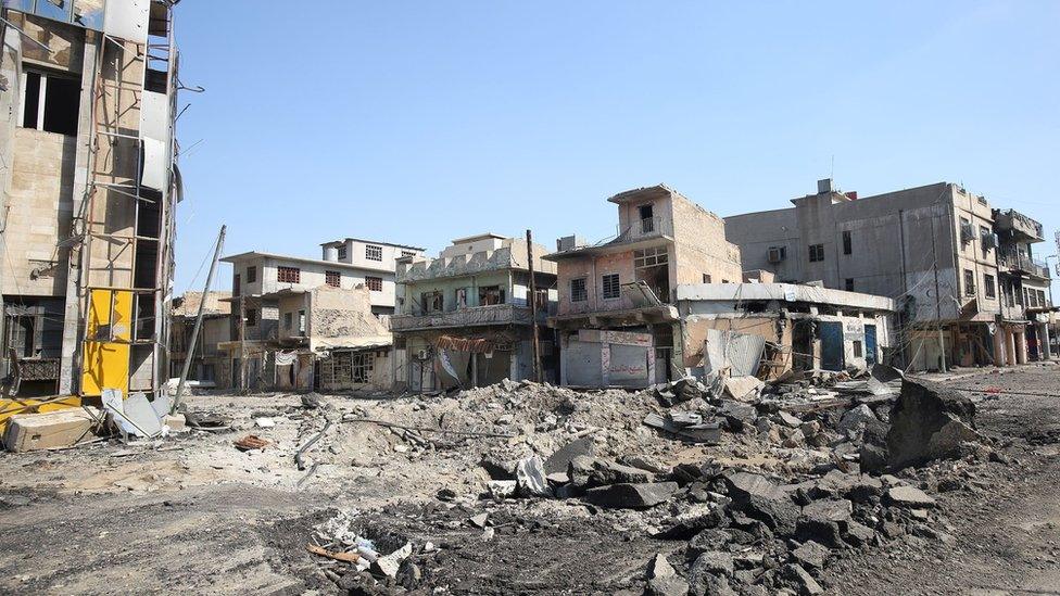 Damaged streets of the Old City of Mosul